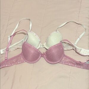 Daisy Fuentes Lace Push-Up Bra Set - Pink and Cream